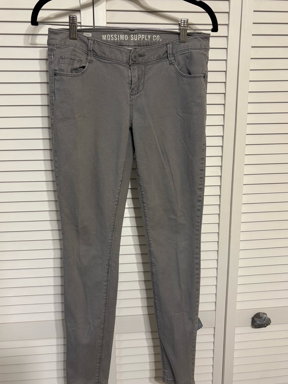 Mossimo Supply Co. Low Rise Gray Sparkle Skinny Jeans - Sleek Stretch Fit